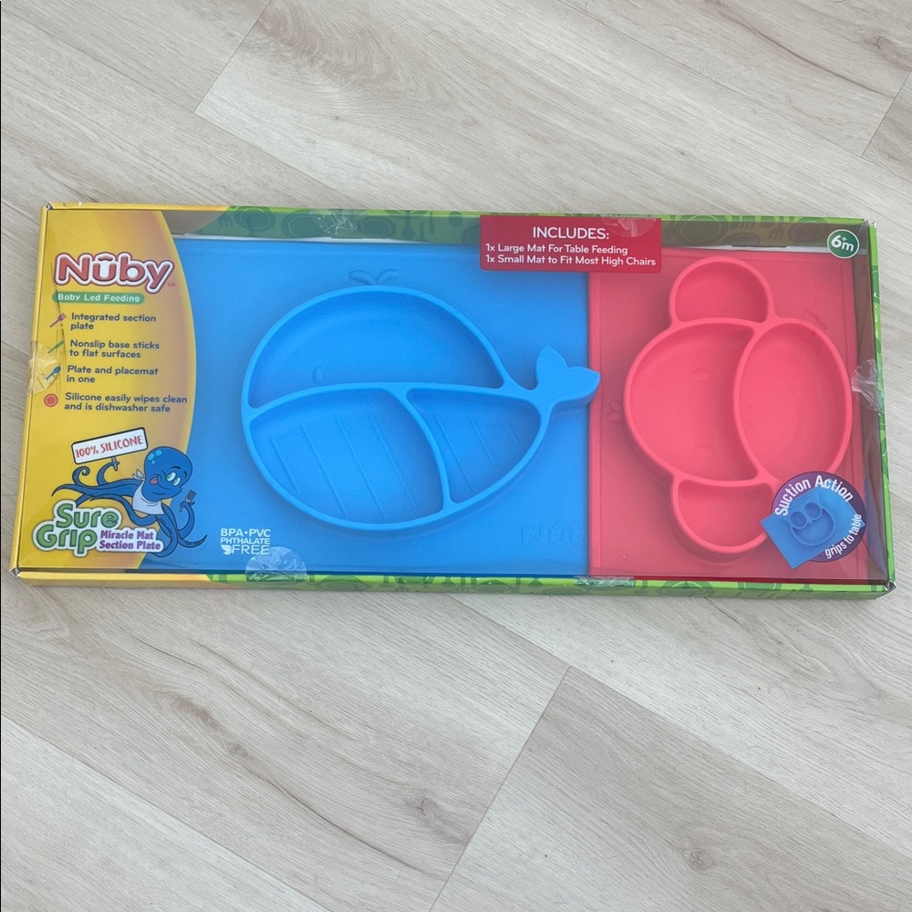 Sure Grip Nuby Whale and Fish Plate Set - Blue and Red